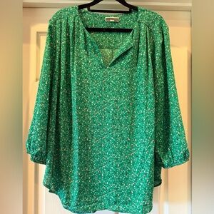 Pleione Green Floral 3/4 Long Sleeve Blouse XL